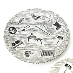 Enid Seeney for Ridgway Potteries 'Homemaker' pattern tea and dinner wares, c1950s/1960s, comprising three teacups and saucers, four small bowls, three larger bowls and twelve plates of graduating sizes