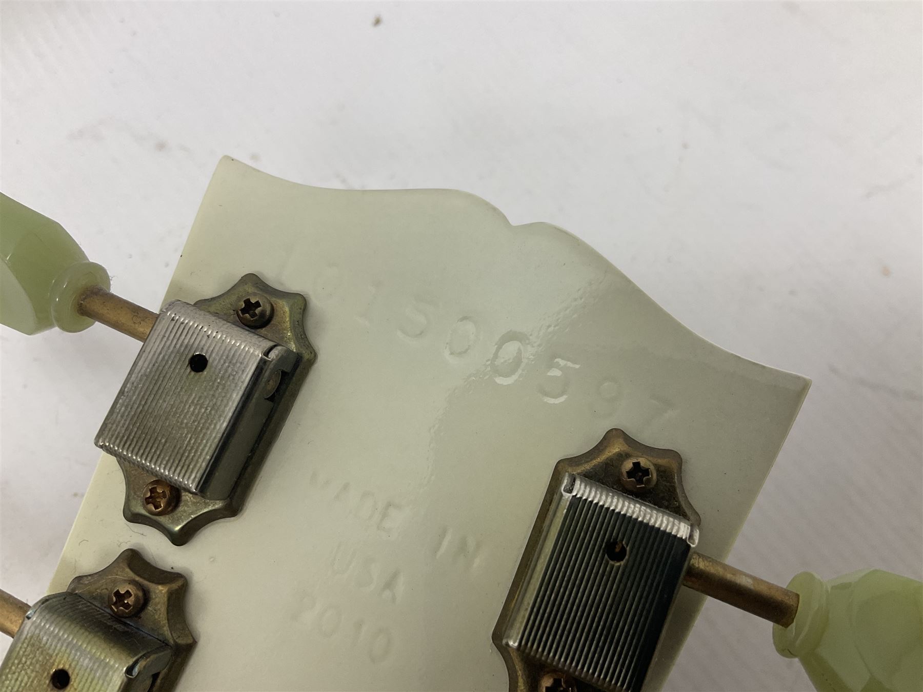 2010 Gibson Les Paul studio guitar, serial no101500537 in white finish with gold and pale green hardware, in Auden soft carry case, guitar L100cm