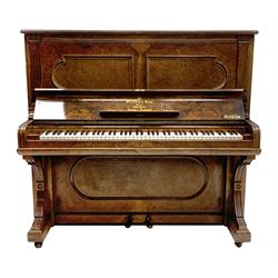 Steinway & Sons - late 19th century figured walnut upright piano, iron framed and overstrung, model no. 56174 circa. 1886, W154cm, H137cm, D70cm, together with a quantity of sheet music