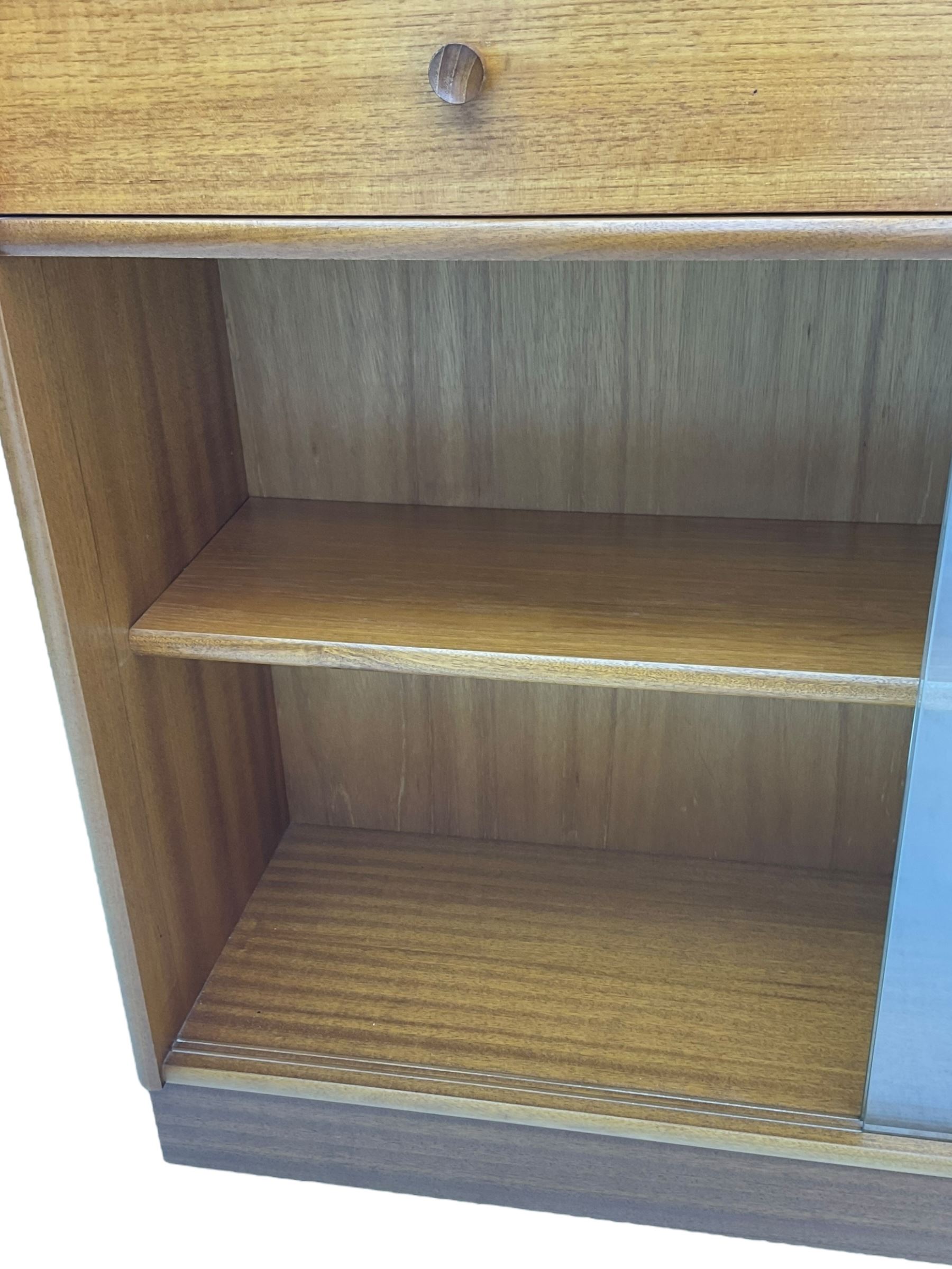 Nathan - teak open bookcase, fitted with sliding glass doors and two drawers