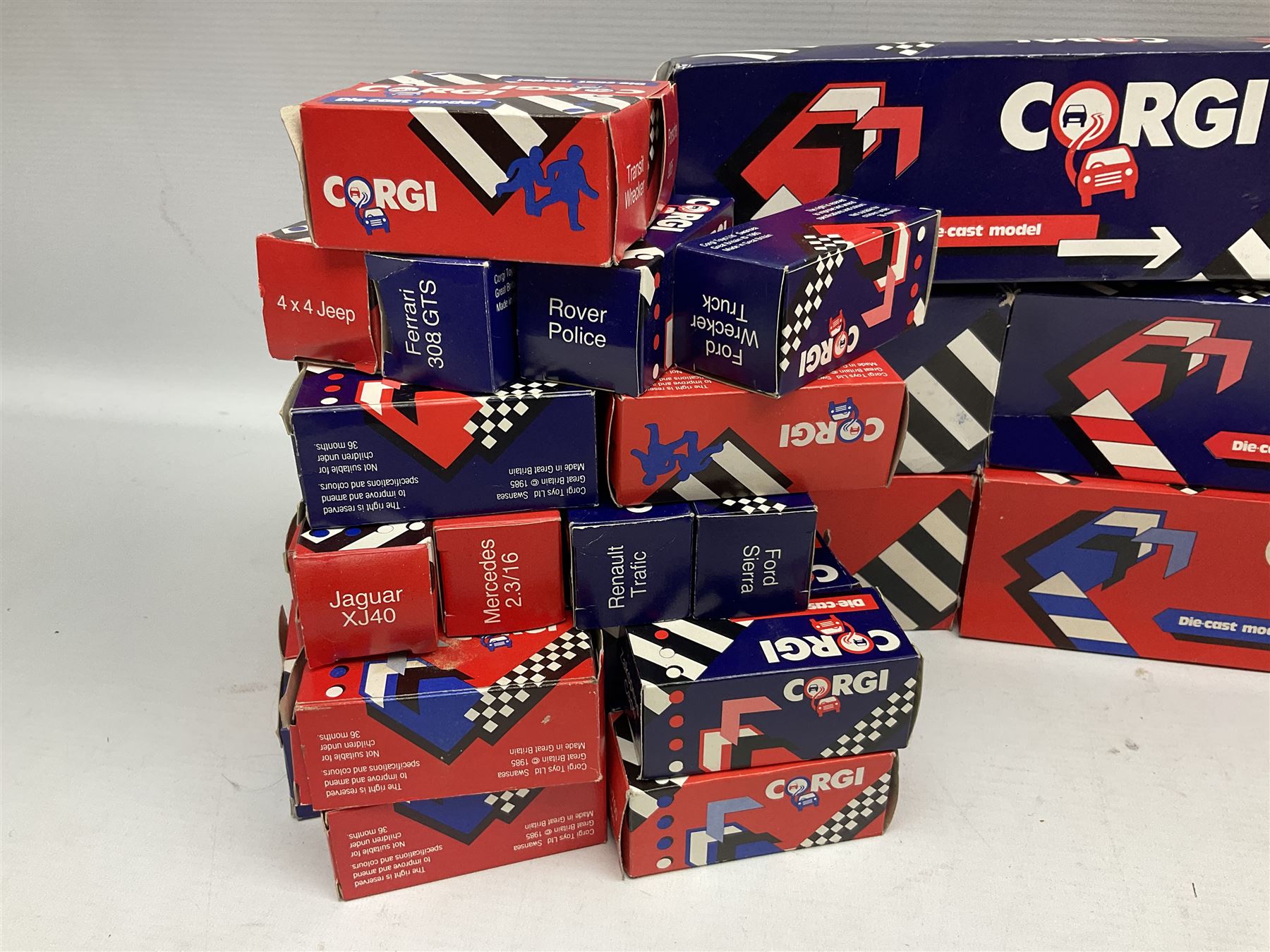 Corgi - thirty-four modern die-cast models including cars, commercial vehicles, racing cars, sports cars, car transporters etc; all boxed; Bburago boxed set of five cars; four Matchbox Originals blister packs etc