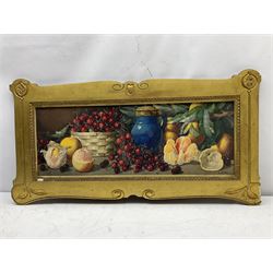 Giovanni Barbaro (AKA Arthur Dudley) (British 1864-1925): Still Life of Fruit and Jug, watercolour signed 27cm x 74cm