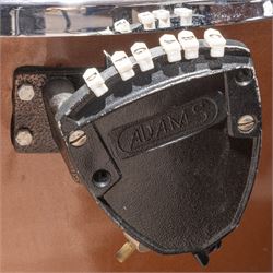 Pair of Adams Universal fibreglass pedal timpani, 29in and 26in, with Remo heads and tuning gauges, with mushroom covers