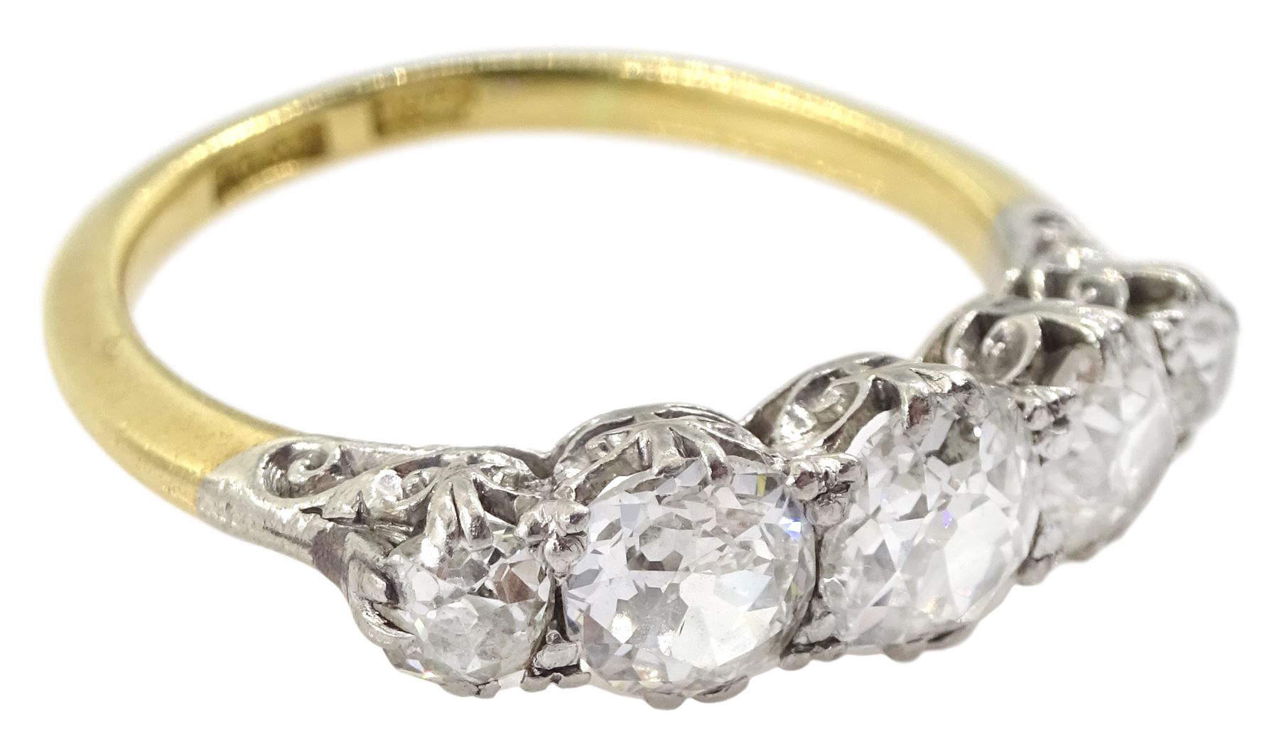 Early 20th century gold old cut five stone diamond ring by Charles Green & Sons, stamped CG&S 18ct, total diamond weight approx 1.50 carat