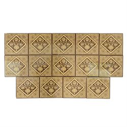 Set of fourteen late 19th century Aesthetic movement six inch dust pressed tiles, each pri...