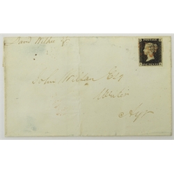  Queen Victoria 1d black on cover, lightly cancelled, red MX  