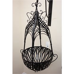  Pair large hanging basket, black painted finish, L90cm  