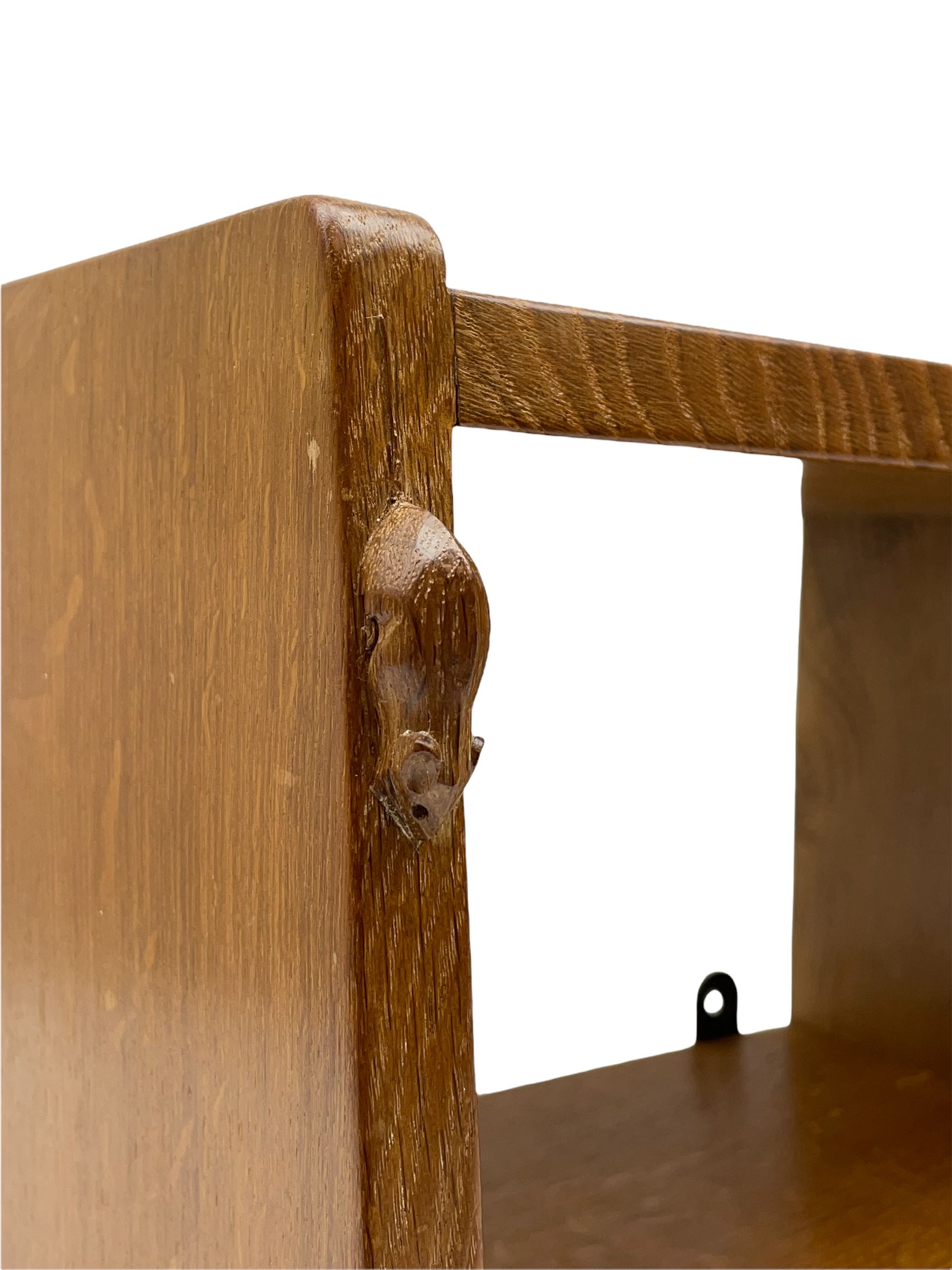 'Mouseman' two tier oak wall hanging shelf, carved with mouse signature, by Robert Thompson of Kilburn