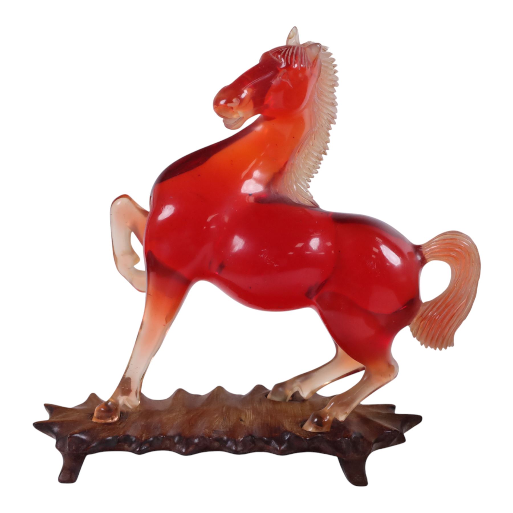 Pair of Chinese figures, modelled as Shou Xing and Quan Yin, togehter with a carved wooden box, resin horse and four other figures