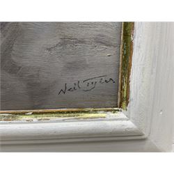 Neil Tyler (British 1945-): 'Dawn - South Bay' Scarborough, oil on board signed, titled verso 35.5cm x 54.5cm