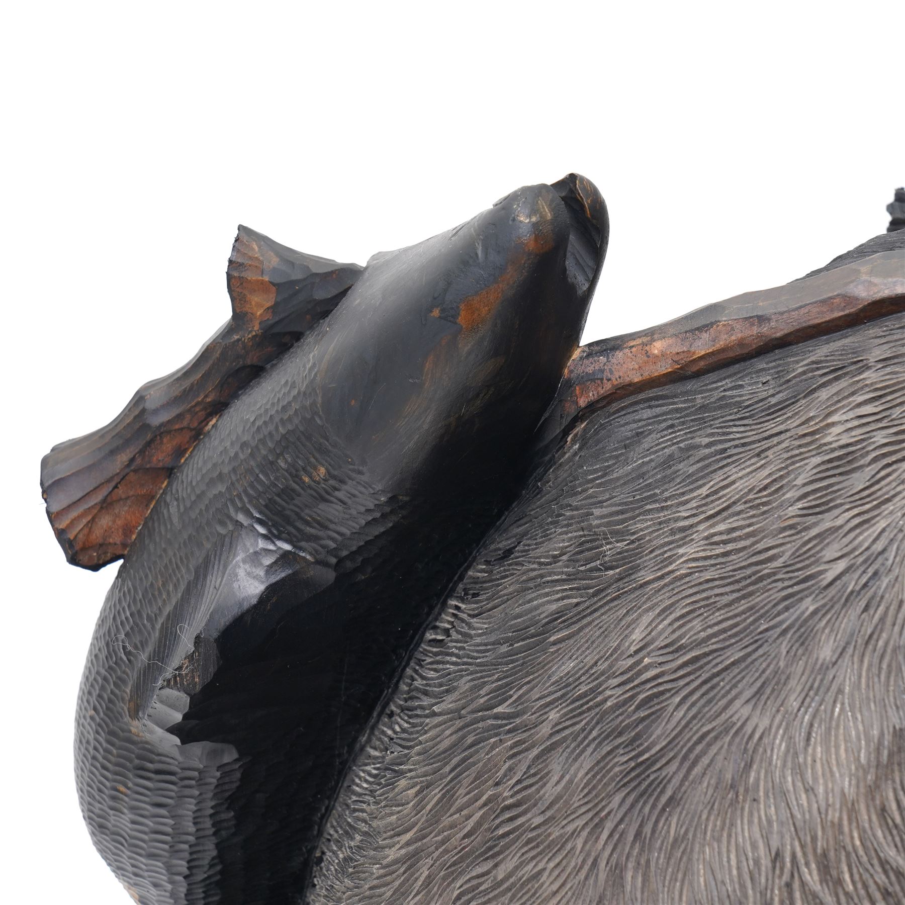 Large Black Forest style carved bear with a fish H50cm