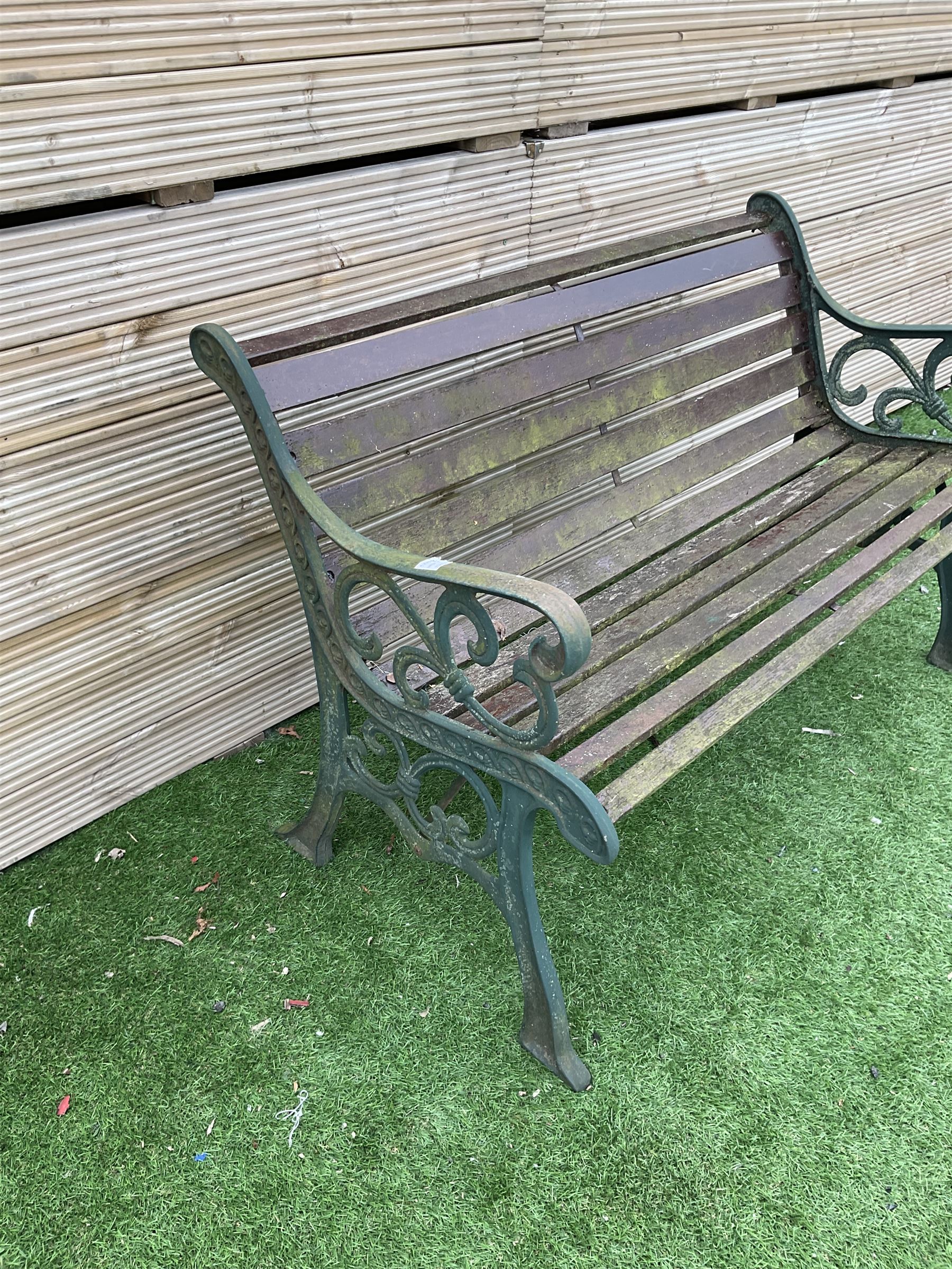 Cast metal and wood slatted garden bench - THIS LOT IS TO BE COLLECTED BY APPOINTMENT FROM DUGGLEBY STORAGE, GREAT HILL, EASTFIELD, SCARBOROUGH, YO11 3TX