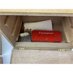 Three drawer collectors cabinet with fall front containing various Great British and World coins including GB pre-decimal coins, King George III 1806 penny, cartwheel pennies etc