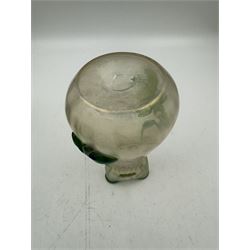 Three Austrian Art Nouveau iridescent glass vases, including a Kralik example of tapering form, with pearlescent lustre body and applied green flower decoration, tallest H18cm