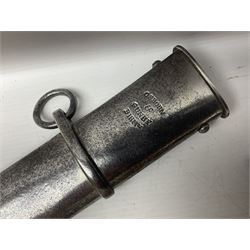 British 1796 Pattern Light Cavalry trooper's sword, the 84cm curving fullered blade stamped Hadley.1 to the back edge, steel hilt with knucklebow, D-shaped langets and leather grip; in polished steel scabbard stamped Osborn & Gunby Birmm. and W.R.16 ( ?16th Light Dragoons) with two suspension rings L100cm overall