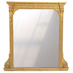 Large Victorian giltwood and gesso pier mirror, plain rectangular mirror plate enclosed by...