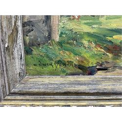 Owen Bowen (Staithes Group 1873-1967): 'The Little Farm - Llanferres' North Wales, oil on canvas board signed, original title label verso 30cm x 40cm