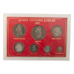 Queen Victoria 1887 specimen coin set, comprising silver threepence, sixpence, shilling, florin, half crown, double florin and crown, housed in modern plastic case