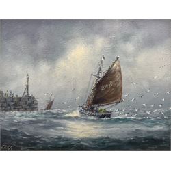 Jack Rigg (British 1927-2023): 'SS Malcolm Miller' and 'Fishing Boat Returning to Anstruther Harbour', pair oils on canvas board signed 19cm x 24cm (2)