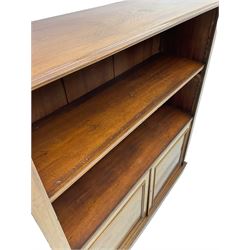 19th century mahogany open bookcase, fitted with two cupboards