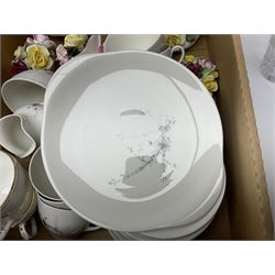 Royal Doulton Greenbrier pattern tea wares, together with a collection of porcelain flowers, Murano style coloured glass bowls, other ceramics and glassware, in four boxes 