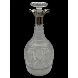 Early 20th century cut glass decanter, with fluted silver collar, hallmarked Sheffield 1913, H27cm