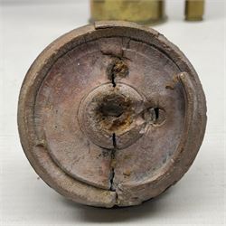 WWI trench art 13-pound anti-aircraft brass shell case engraved Alexandra Princess of Wales, Yorkshire Regiment, bears marks for Royal Ordnance Factory Woolwich 1917 H29cm; WWI British shell fuse dated June 1916; and WWII 20mm brass cannon shell dated 1941 (3)