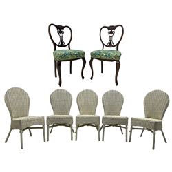 Set of five white painted wicker chairs; together with two late Victorian chairs  