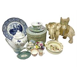 Royal Doulton Bunnykins nursery bowl, Fieldings elephant figure, Wedgwood Butterfly Bloom tea cup and saucer, boxed together with a Royal Doulton floral display, similar Royal Adderley example and other ceramics 