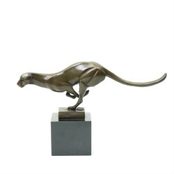 After Milo - Bronze figure of a running Cheetah with foundry mark on a black marble base H20cm