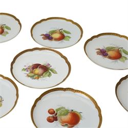Set of thirteen Rosenthal hand-painted fruit decorated cabinet plates, within floral gilt borders, printed marks to base 