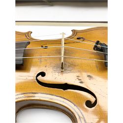 Early 20th century German violin, copy of a Maggini, with 35.5cm two-piece maple back and ribs and spruce top, marked 'Concert Violin Maggini' to scroll and 'Giovan Paulo Maggini ' inside, L59cm overall; in carrying case with bow
