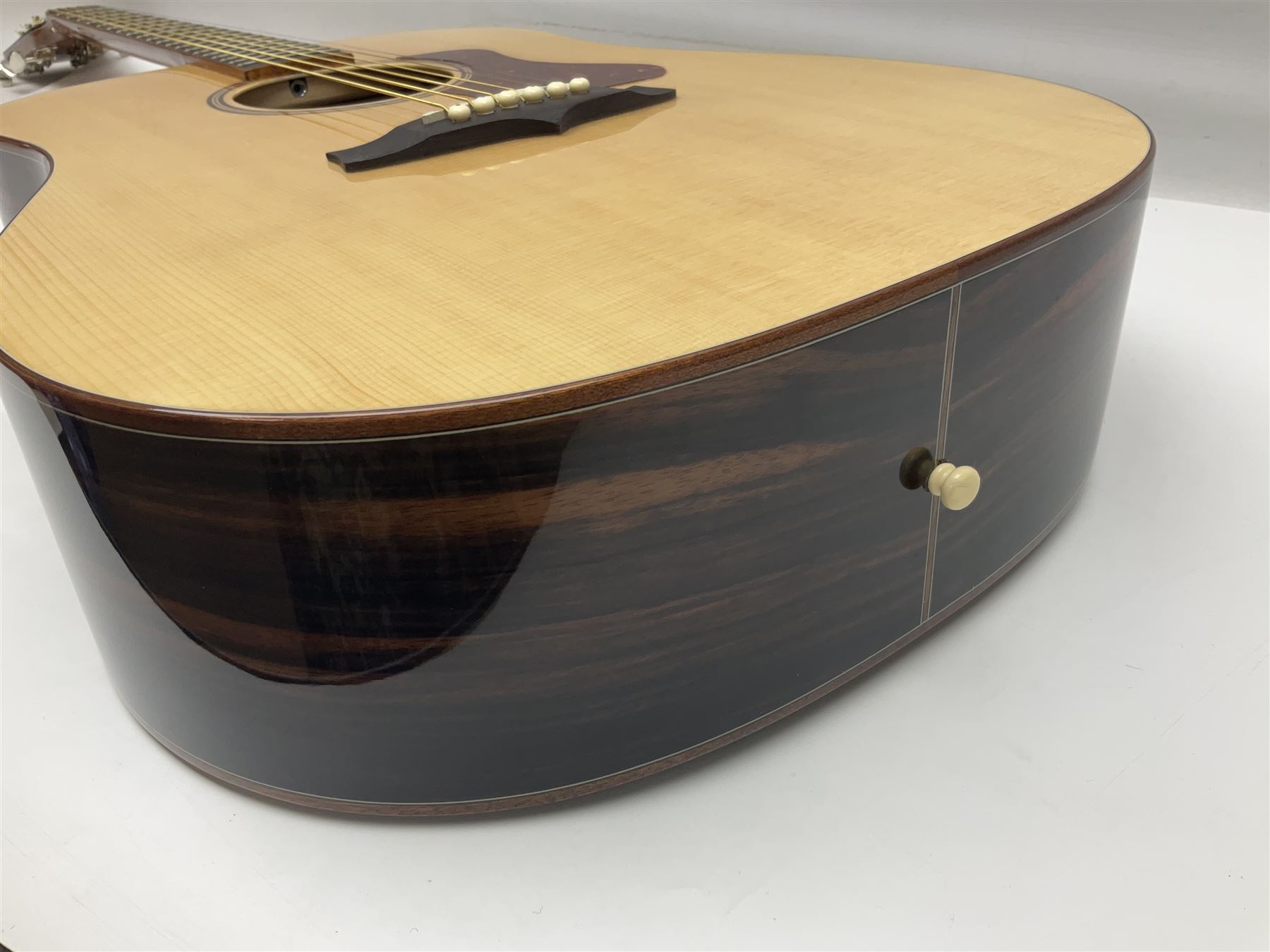 Tanglewood Dreadnought spruce and java wood acoustic guitar the three-piece back with mango spalted wood insert; in Faith hard carrying case; serial no.201147017 L103cm