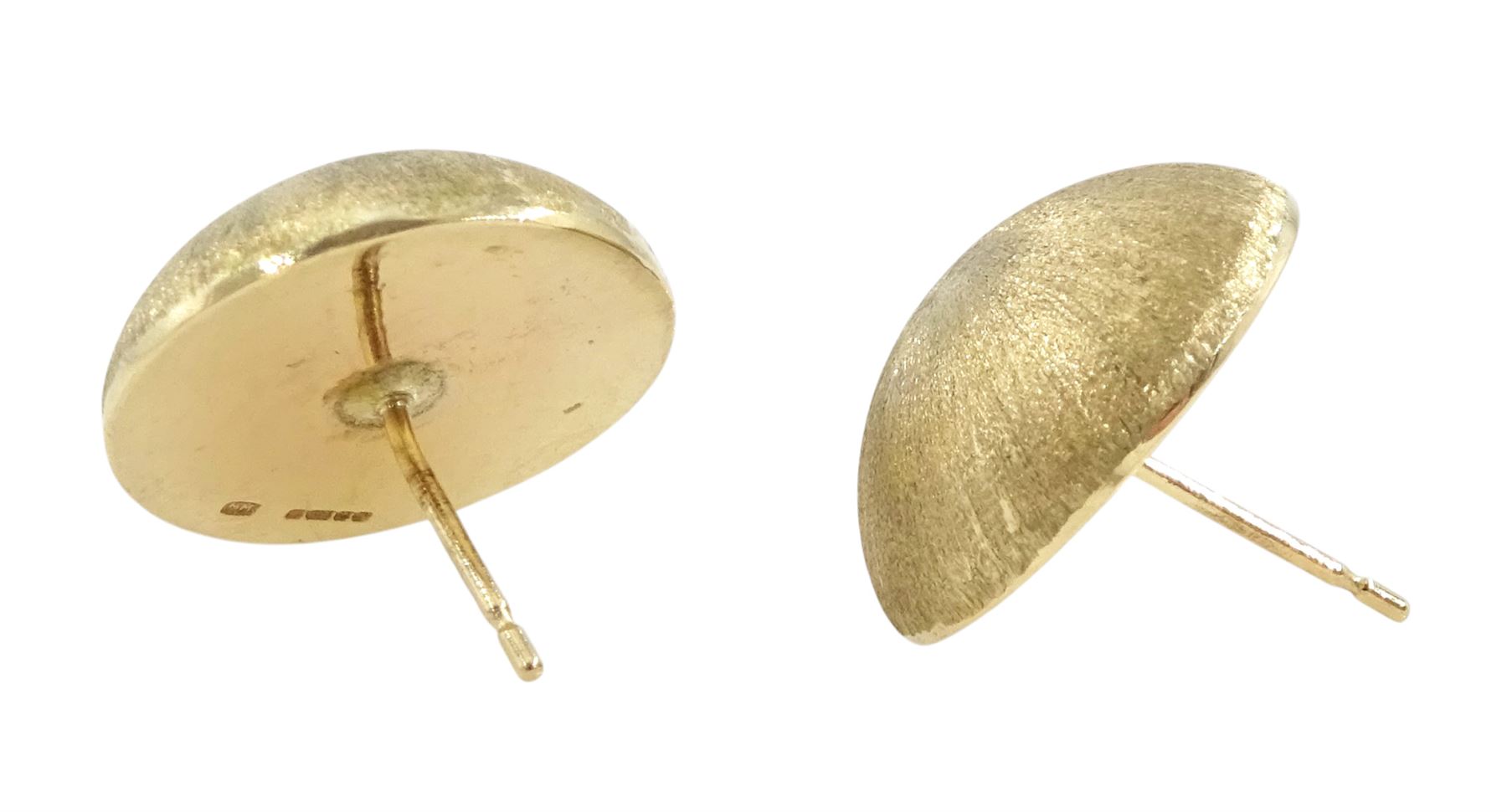 Pair of 9ct brushed gold, circular stud earrings, Birmingham 2004