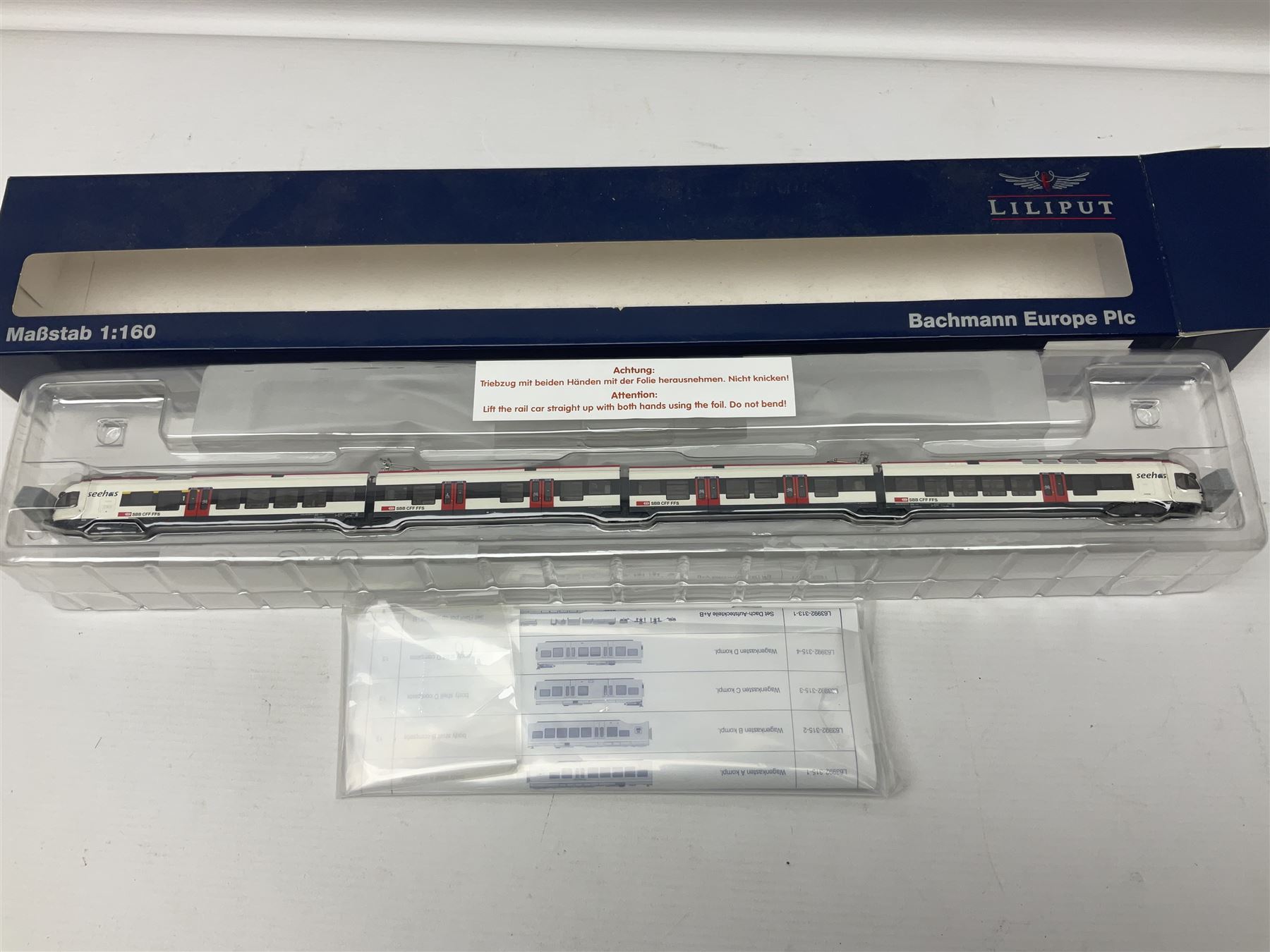 Bachmann Liliput 'N' gauge - two Regionaltriebwagen FLIRT four-car trains for Eurobahn and Seehas; both boxed (2)