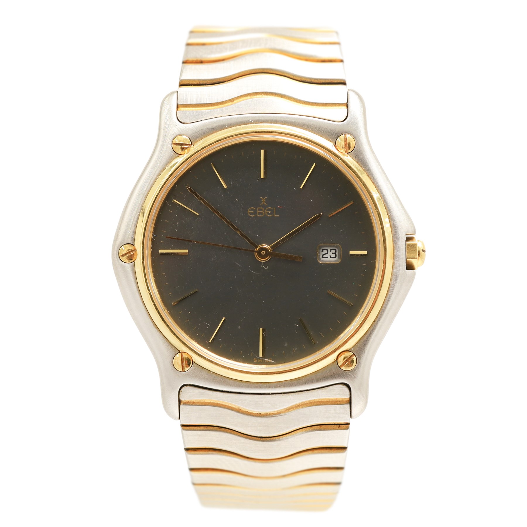 Ebel Sport Classic Wave stainless steel wristwatch, Ref. 183903, grey dial with baton hour markers and date aperture, on stainless steel bracelet with fold-over clasp, boxed with additional bracelet