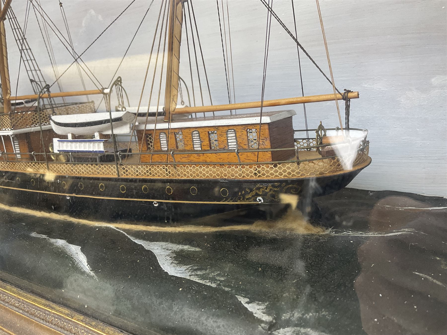 Victorian diorama of scratch built model of steam ship Alexandria, in a glazed case, H41cm, L83cm