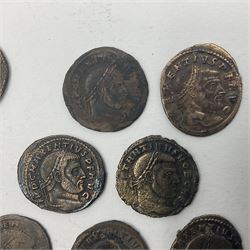 Roman Imperial Coinage, Maxentius (AD 306-312), fourteen bronze folles, most bearing rev. Roma seated in temple holding globe and sceptre (14)