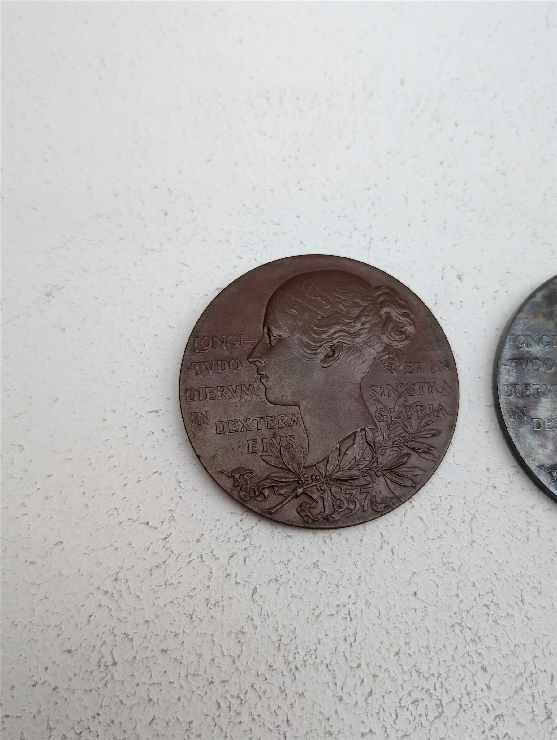 Two Queen Victoria 1887 Diamond Jubilee official Royal Mint issue large commemorative medals, one in silver, one in bronze