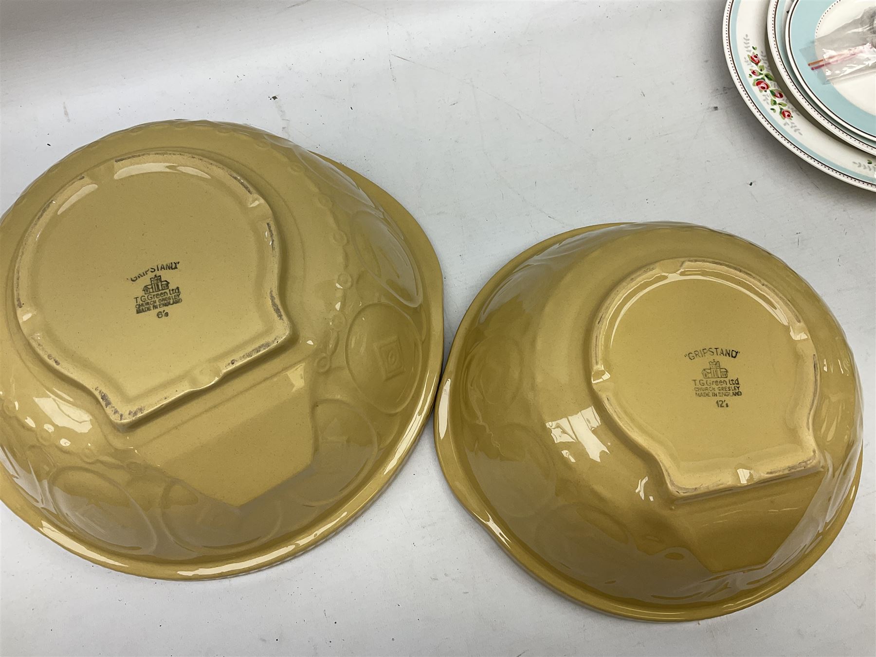 Two T.G Green Gripstand mixing bowls, Sylvac novelty jug modelled as a