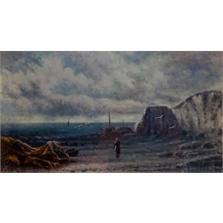  Moonlit Coastal Scene, 20th century oil on board unsigned 16.5cm x 29cm  