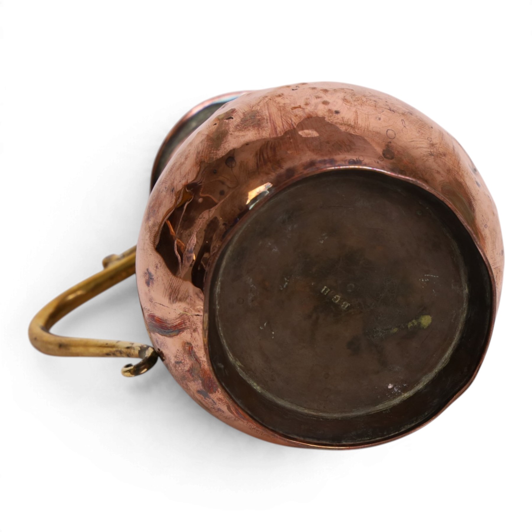 Birmingham Guild of Handicrafts - Arts and Crafts copper jug, with brass handle and finial, stamped to the base BGH, H22cm