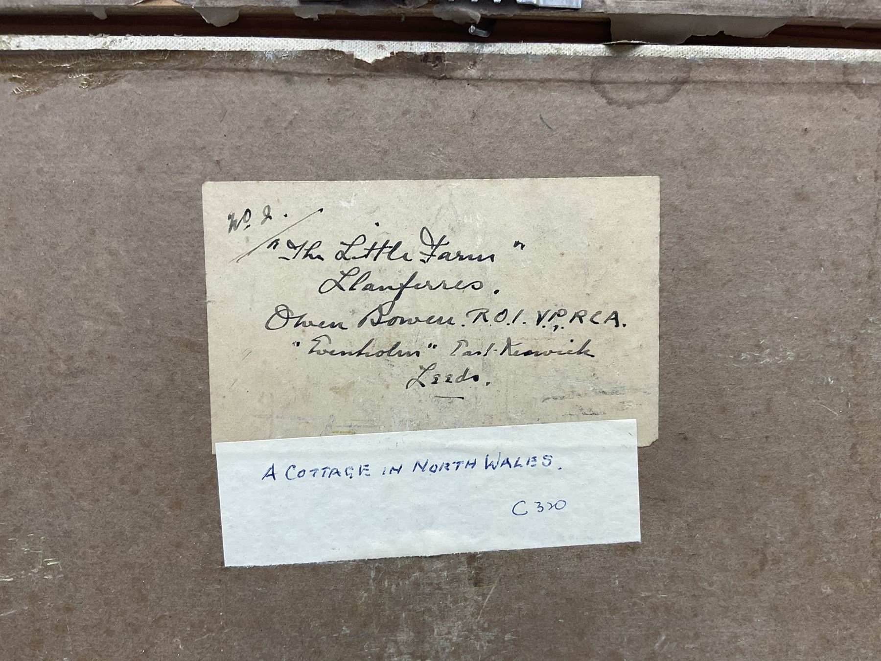 Owen Bowen (Staithes Group 1873-1967): 'The Little Farm - Llanferres' North Wales, oil on canvas board signed, original title label verso 30cm x 40cm