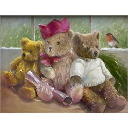 Iris Collett (British 1938-): Christmas Teddy Bears, oil on board signed 44cm x 58cm
Provenance: from the second and final part of the artist's studio sale collection