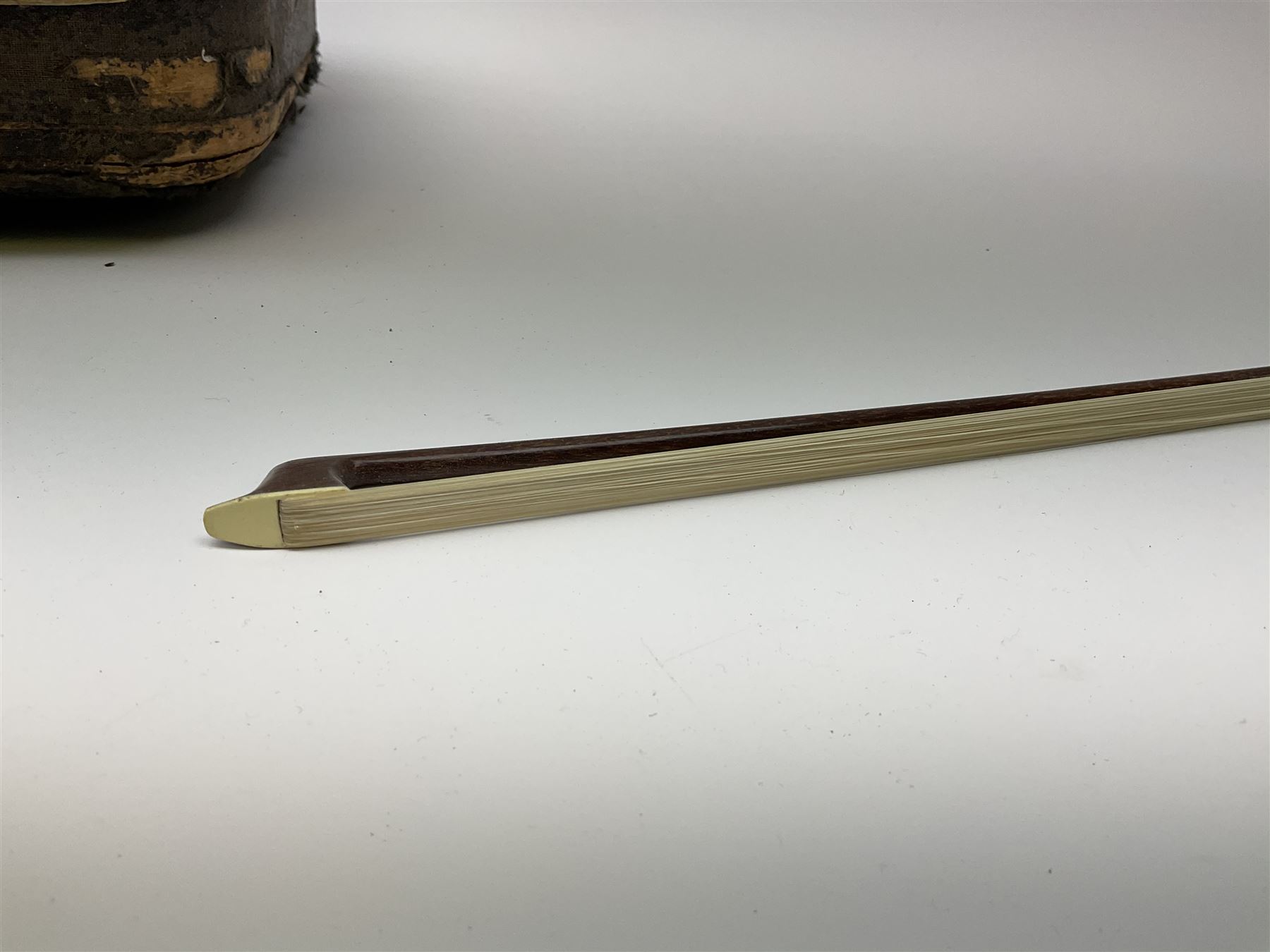 French Mirecourt violin c1920s with 36cm one-piece maple back and ribs and spruce top, labelled Jermone Thibouville-Lamy, L59cm, in fitted carrying case with German bow and 1984 valuation certificate by Frome Valley Music