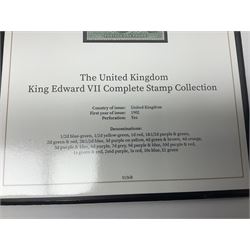 Great Britain King Edward VII one pound green stamp, two shillings sixpence purple, five shillings red, ten shillings blue etc, forming 'The United Kingdom King Edward VII Complete Stamp Collection', all used, previously mounted, housed in a Harrington and Byre folder