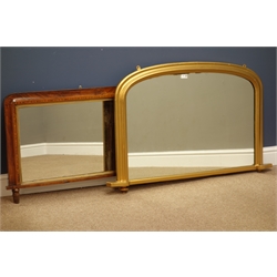  Victorian walnut and Tunbridge Ware framed overmantle mirror and a gilt overmantle mirror  