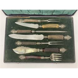 Cased horn handled carving knife set by James Deakin & Sons, Sheffield 