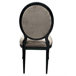India Jane Interiors - Pair of French design cameo back dining chairs, upholstered in silver velvet fabric ebonised frame, on square tapering supports with splayed feet - ex-display/bankruptcy stock 