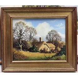 Vincent Selby (British 1919-2004): Cottage Scene, oil on canvas board signed 15cm x 19cm; Thomas Leighton (British 20th century): River and Stone Bridge, pastel unsigned, attributed verso 25cm x 36cm (2)